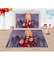 BK Gift Kişiye Özel Süper Anne ve Süper Çocuklar Karikatürlü 1000 Parça Profesyonel Puzzle-1