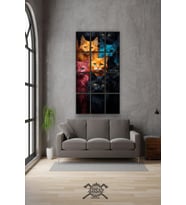 12 parça Renkli Kediler Çerçeve Görünümlü Mdf tablo Duvar Süsü Hediyelik Eşya (45cm x 85cm)