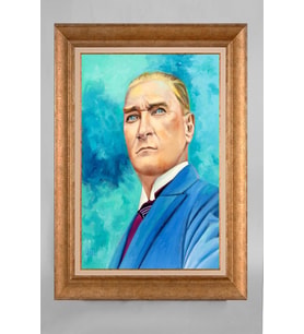 Altın Varaklı Paspartulu Çerçeveli Atatürk Tablo sd476