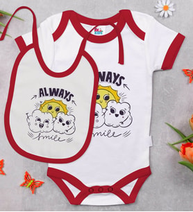 BK Kids Always Smile Tasarımlı Kırmızı Bebek Body Zıbın ve Mama Önlüğü Hediye Seti-1