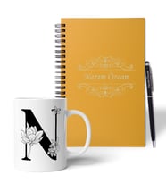 Kişiye Özel Ahşap Sarı Defter Kalem Kupa Hediye Seti