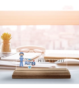 BK Gift Kişiye Özel İsimli Hemşire Temalı Ahşap Tabanlı Akrilik Masa İsimliği-2, Ofis Dekoru, Mesleki Hediye, Ofis Hediyeleri