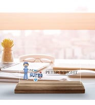 BK Gift Kişiye Özel İsimli Hemşire Temalı Ahşap Tabanlı Akrilik Masa İsimliği-2, Ofis Dekoru, Mesleki Hediye, Ofis Hediyeleri
