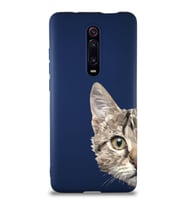 Xiaomi Redmi K20 Soft Premier Kapak Catface Tasarımlı Silikon Kılıf - Lacivert (Şeffaf)