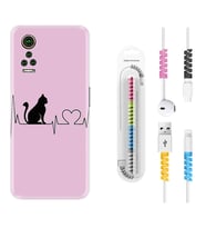 General Mobile GM 21 Pro GM 22 Pro Plus Kılıf Kablo Koruma Spiral Silikon Pink Cat Heart 1303
