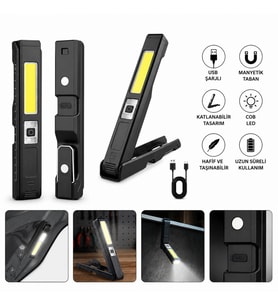 Gold Silver Gs-2070 Şarjlı Mıknatıslı Katlanabilir Led Çalışma Tamirci Feneri