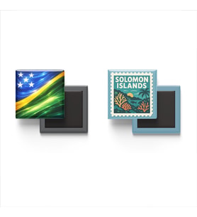 Buzdolap Magnetleri - Solomon Adaları Bayrağı ve Honiara Posta Pulu Tema - 2'li Set Magneti