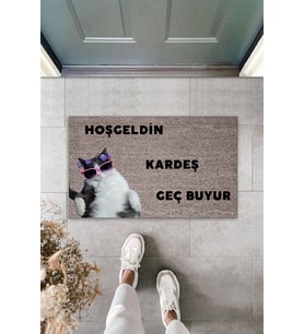 Hoş Geldin Kardeş Yazılı Dekoratif Kapı Önü Paspası