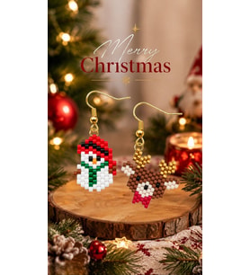 Miyuki Boncuk El Yapımı Geyik Ve Minik Kardan Adam Küpe Yılbaşı Christmas Noel