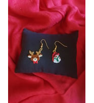 Miyuki Boncuk El Yapımı Geyik Ve Minik Kardan Adam Küpe Yılbaşı Christmas Noel
