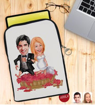 BK Gift Kişiye Özel Evleniyoruz Karikatürlü Taşınabilir Koruyucu Tablet Kılıfı & Organizer Çanta - Siyah-10