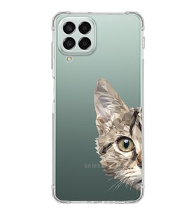 Samsung Galaxy M33 Uyumlu Köşe Korumalı Antişok Kapak Catface Tasarımlı Şeffaf Silikon Kılıf
