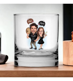 Kişiye Özel İçmeyi Seven Çiftler Karikatürlü Viski Kadehi