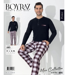 LYYN Boyraz 0401 Erkek Uzun Kol Pijama Takımı (Siyah)