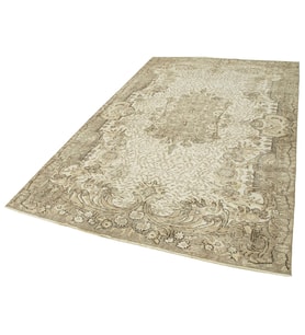 Bej Halı Floral Motifli El Dokuma Klasik Stil Salon Halısı Krem Detaylı Eskitme Vintage