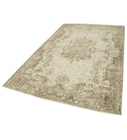 Bej Halı Floral Motifli El Dokuma Klasik Stil Salon Halısı Krem Detaylı Eskitme Vintage