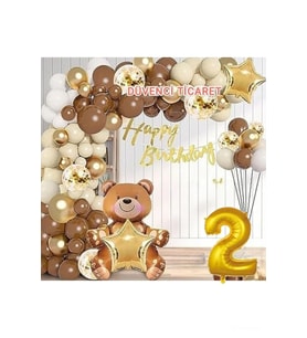 LÜKS KAHVERENGİ OTURAN AYI FİĞÜRLÜ BALON SETİ