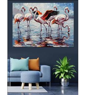 Suda Yürüyen Flamingo Sürüsü Dekoratif Kanvas - Mdf Ahşap Tablo