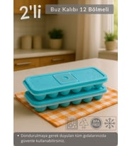 2'li Set Buz Kalıbı 12 Bölmeli Silikon Buz Küpü BPA FREE Kare Bas Parmak Buzluk Çapı 3,5 cm Mavi