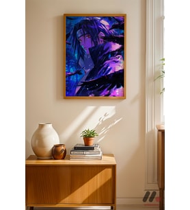 Sasuke Mor Efektli Poster, Ahşap Çerçeveli Duvar Tablosu - Anime Severlere Özel Hediye