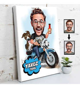 Motorcu Karikatürlü Kanvas Tablo