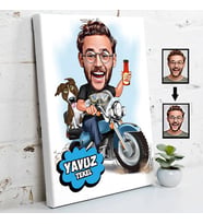 Motorcu Karikatürlü Kanvas Tablo