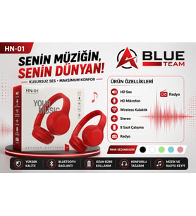 HN01 KIRMIZI KAFA ÜSTÜ BLUETOOTH KULAKLIK