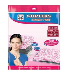 Nurteks Vakumlu Hurç 3'lü set 55x90 - 80x100 8590 (Şeffaf)
