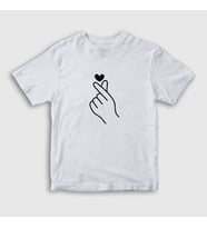 Presmono Unisex Çocuk Beyaz Finger Heart Bts T-Shirt 266392tt (Beyaz)
