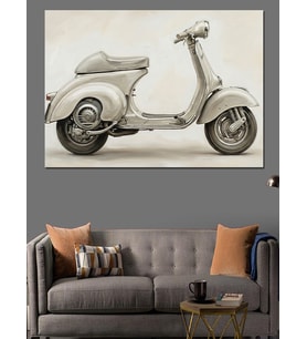 Sade Nostaljik Beyaz Scooter  Dekoratif Kanvas - Mdf Ahşap Tablo