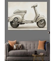 Sade Nostaljik Beyaz Scooter  Dekoratif Kanvas - Mdf Ahşap Tablo