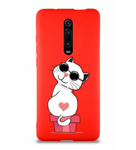 Xiaomi Redmi K20 Soft Premier Kapak Coolcat Tasarımlı Silikon Kılıf - Kırmızı (Şeffaf)
