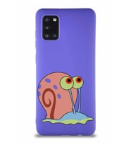 Samsung Galaxy A31 Soft Premier Kapak Salyangoz Gary Tasarımlı Silikon Kılıf - Mor (Şeffaf)