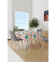 Pastel Çiçek Ve Yaprak Desenli Süet Dertsiz Masa Örtüsü