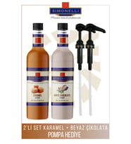 Simonelli Kahve Şurubu Karamel Aromalı + Beyaz Çikolata Aromalı 70 Cl + 2 Adet Pompa