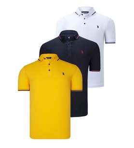ÜÇLÜ SET T8586 DEWBERRY ERKEK T-SHIRT-LACİVERT-BEYAZ-SARI