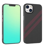 Hoco iPhone 14 Plus 6.7 Kılıf Kevlar Texture Darbe Emici Telefon Kılıfı (Siyah-Kırmızı)