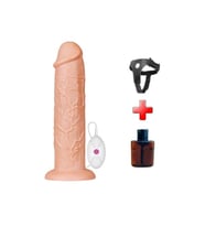 Belden Bağlamalı 28 cm Gerçekçi 10 Titreşimli Testissiz Dildo Vibratör Penis