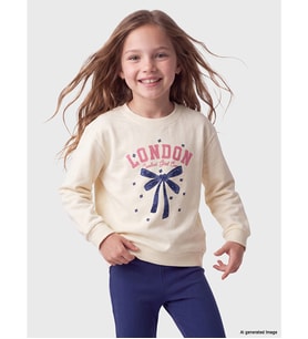 LC WAIKIKI Ekru London Baskılı Kız Çocuk Sweatshirt
