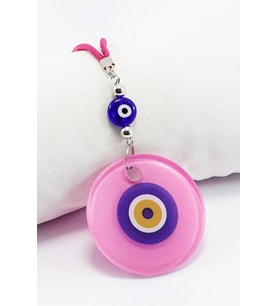 El Yapımı Yassı Cam Nazar Boncuklu Pembe Cam Nazarlı Araba Dikiz Ayna Süsü, Yeni Araba Hediyesi