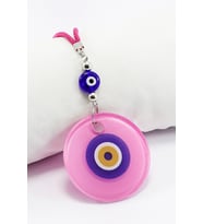 El Yapımı Yassı Cam Nazar Boncuklu Pembe Cam Nazarlı Araba Dikiz Ayna Süsü, Yeni Araba Hediyesi