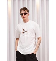 Erkek Kısa Kol Yazlık Tişört Bisiklet Yaka Baskılı Oversize T-Shirt - Siyah