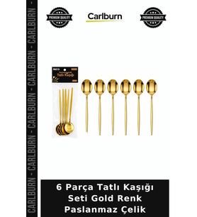 Özel Üretim Şık Sunum Ergonomik Mutfak 6 Parça Tatlı Kaşığı Seti - Gold Renk - Paslanmaz Çelik