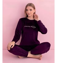 Pijamerry Kadın Kışlık Bisiklet Yaka Kadife Pijama Takımı 3042M - 1 Adet (Mor)