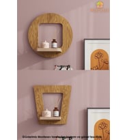 Ahşap Dekoratif Duvar Rafı 2 li Set ( MTS-276 ) (Kahverengi Açık)