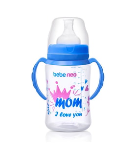 Geniş Ağız Kulplu PP Biberon BPA içermez 250 ml Antikolik Biberon Kaliteli Sağlıklı Kırılmaz (Mavi)