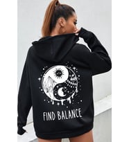 Unisex Yin & Yang Tasarım Sweatshirt (Siyah)