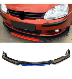 Vw Golf 5 Mavi Renkli Şeritli Dilli Ön Lip 4 Prç Parlak Siyah ABS