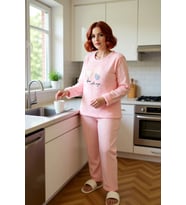 Kadın Kışlık Polar Pijama Takımı Kedi Temalı Fonksiyonel Dayanıklı Kaliteli Konforlu Rahat
