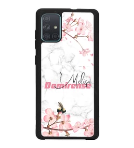 Samsung A71 Uyumlu Mermerli Sakura Tasarımlı Glossy Telefon Kılıfı